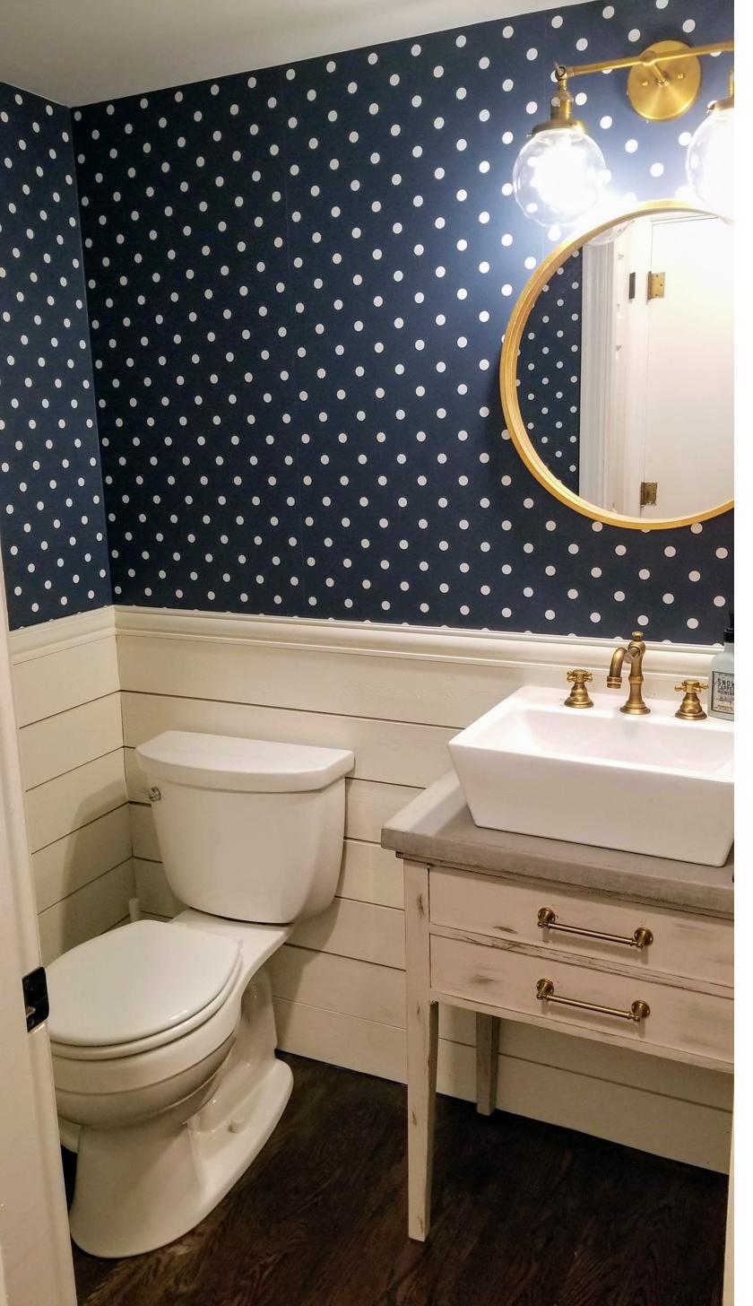 Navy polka-dot powder room