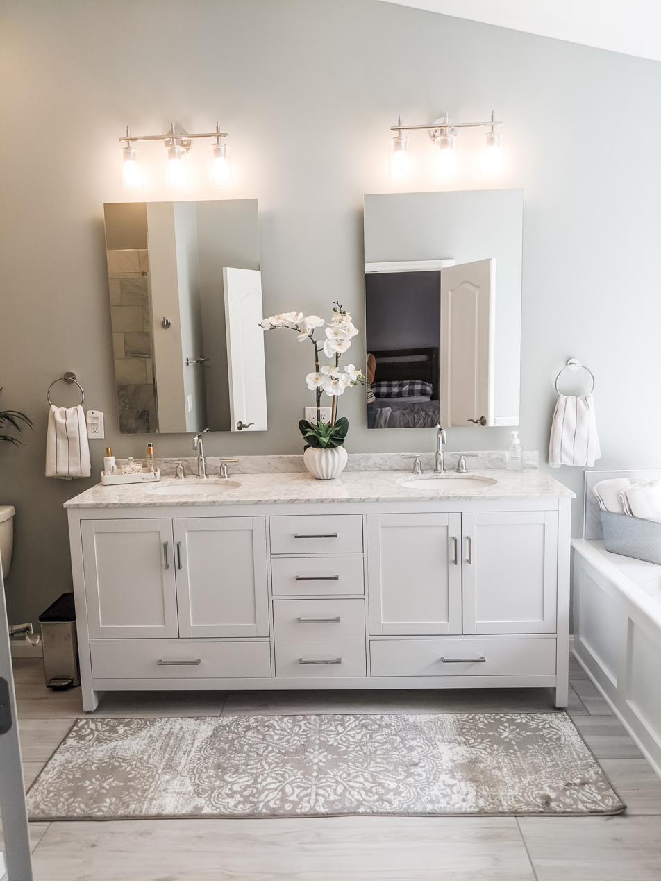 White marble master bath, view 3 of 3
