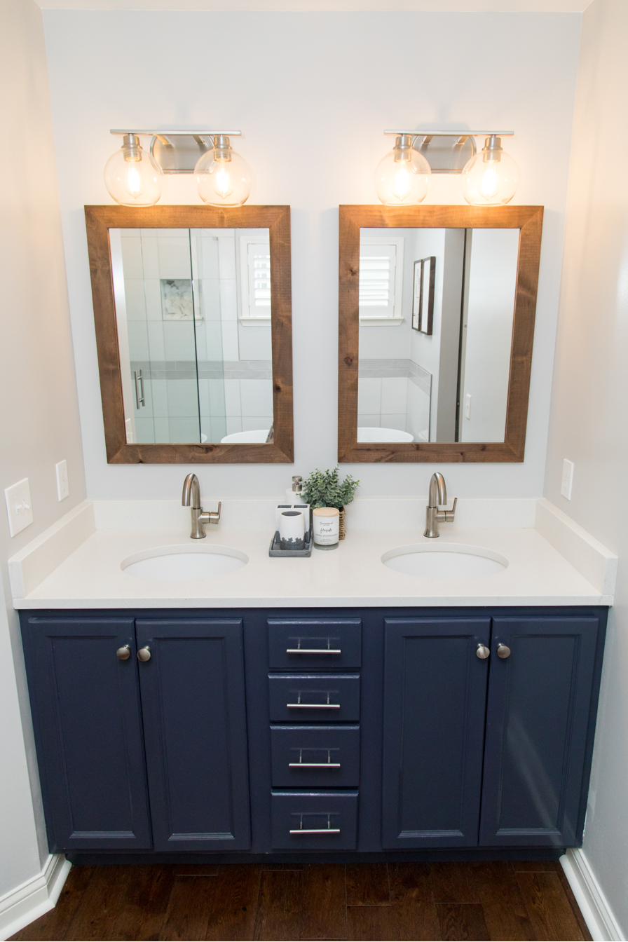 White master bath, freestanding tub & marble hex, view 7 of 7