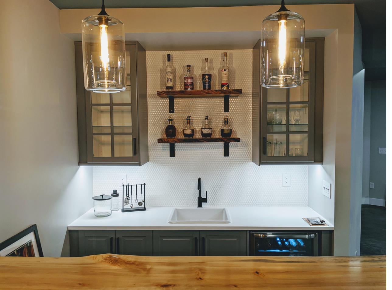 Reclaimed wood basement bar, view 2 of 4