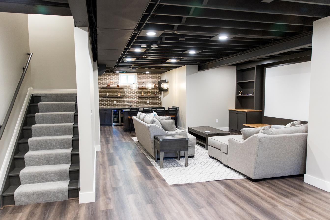 Basement lounge, brick bar & theater wall, view 5 of 7