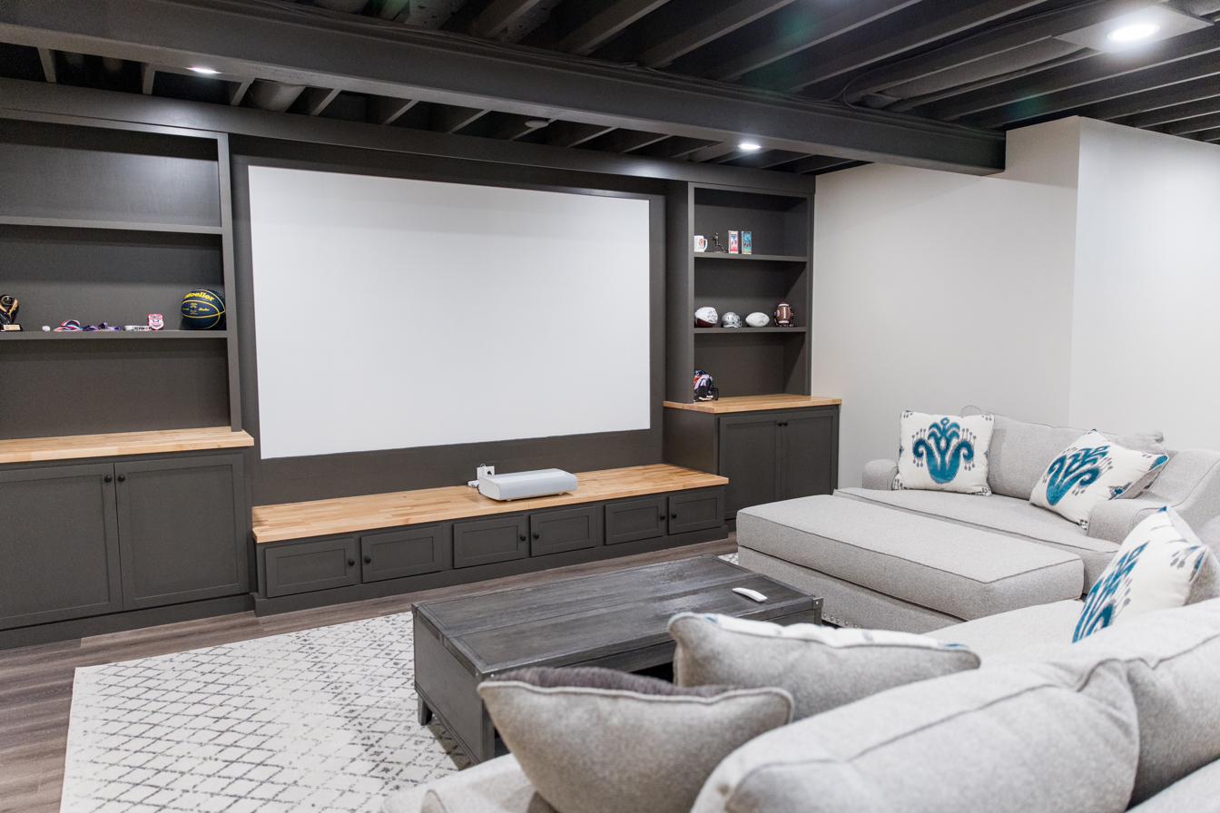 Basement lounge, brick bar & theater wall, view 7 of 7