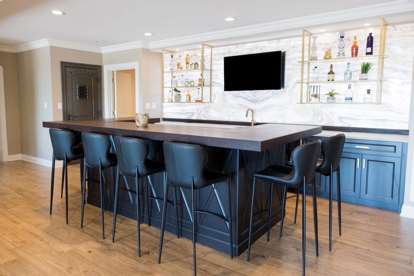 Basement entertainment level: bar, billiards, golf sim, putting green, view 5 of 15