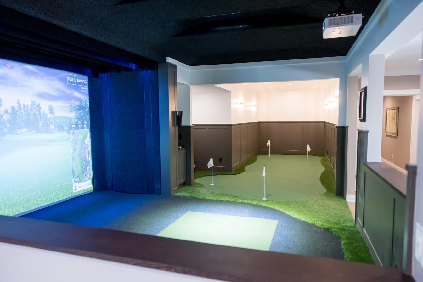 Basement entertainment level: bar, billiards, golf sim, putting green, view 14 of 15