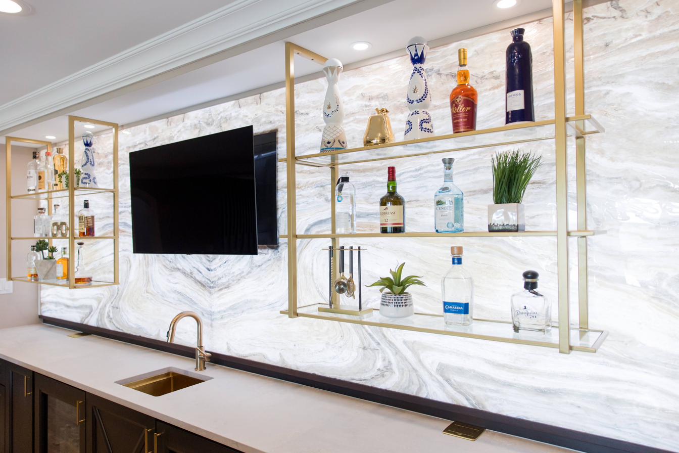 Basement entertainment level: bar, billiards, golf sim, putting green, view 15 of 15