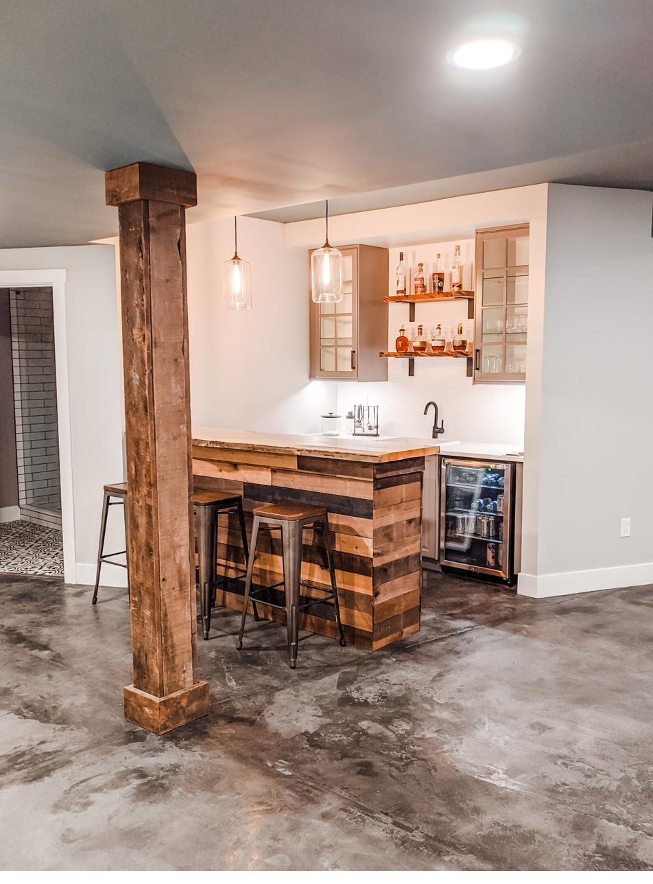 Reclaimed wood basement bar, view 3 of 4