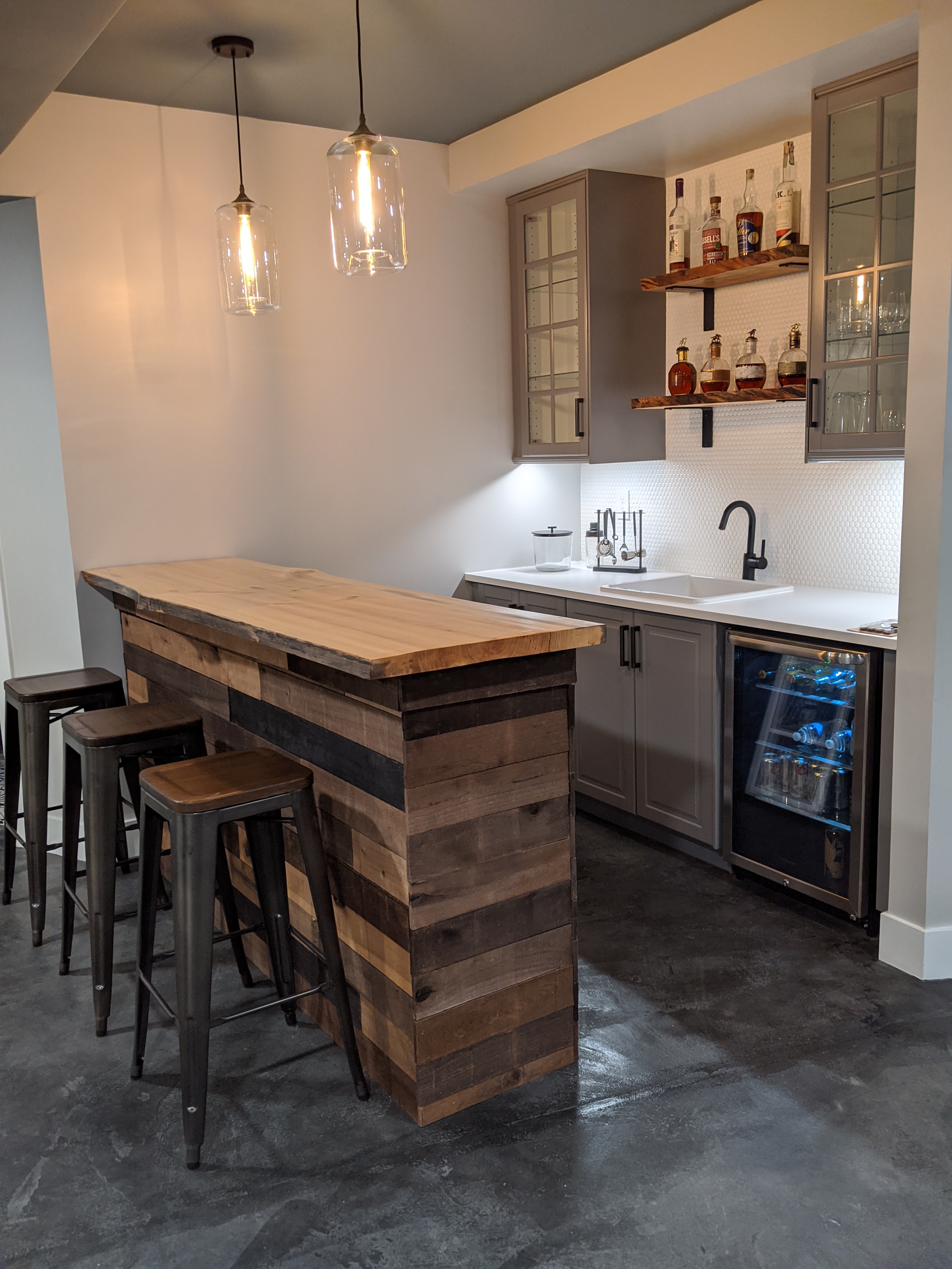 Reclaimed wood basement bar, view 4 of 4