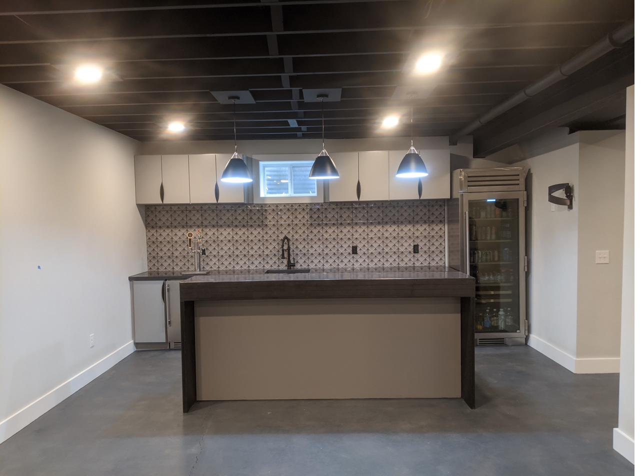 Basement bar, fan-pattern tile & tap, view 2 of 2