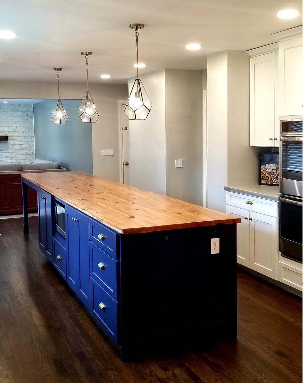 Blue island, butcher block & geometric pendants, view 3 of 3
