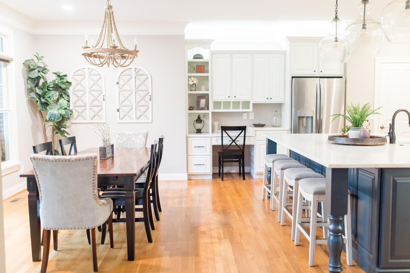 White kitchen, charcoal island, view 4 of 9