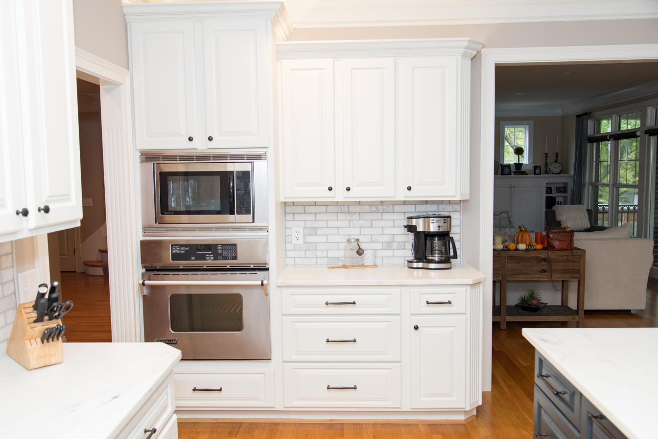 White kitchen, charcoal island, view 8 of 9